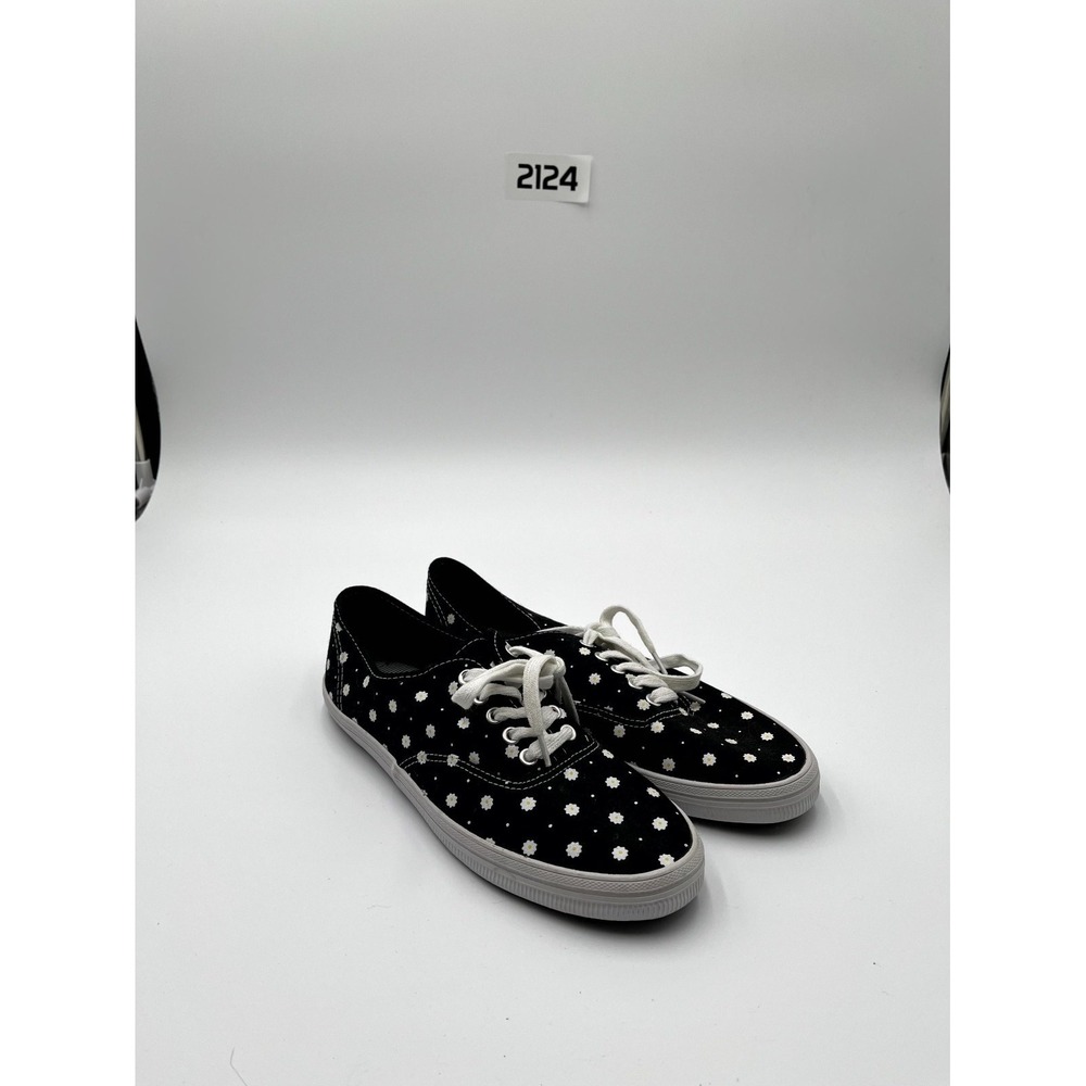 American Eagle Womens 8.5 Comfort Shoe Black Canvas Daisy Floral Low Top Sneaker